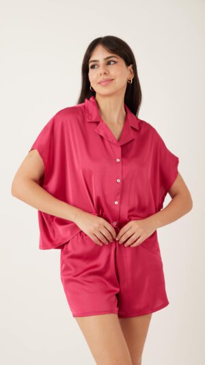 PYJAMA Col Chemise Satin + SHORT