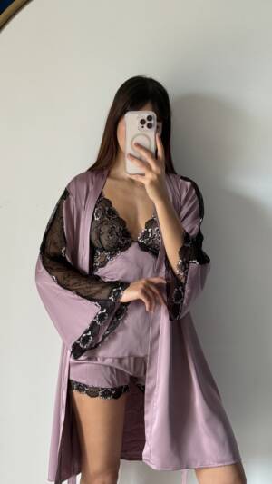 Coffret 4 pièces satin & dentelle