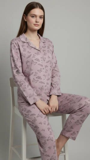 Pyjama coton col chemise